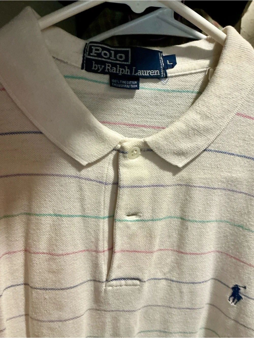 Polo by Ralph Lauren White Polo with Thin Multicolor Stripes